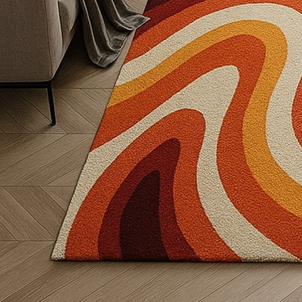 Hand-Tufted Retro Swirl Wool Rug – Mid-Century Modern Area Carpet
