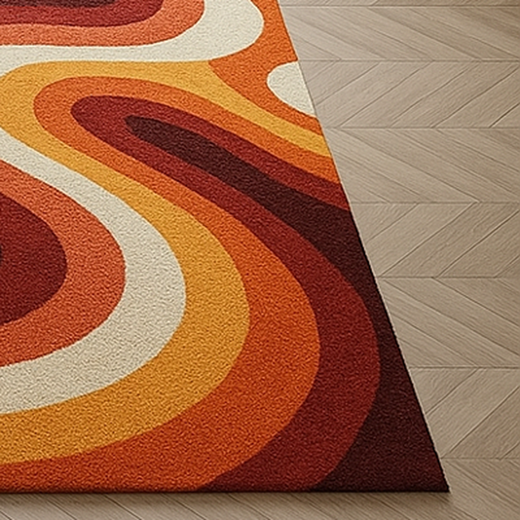 Hand-Tufted Retro Swirl Wool Rug – Mid-Century Modern Area Carpet