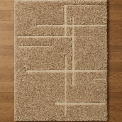 Modern Hand-Knotted Wool Rug – Beige Geometric Luxury Carpet