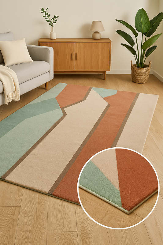 Modern Geometric Hand-Tufted Wool Rug – Pastel Abstract Area Carpet