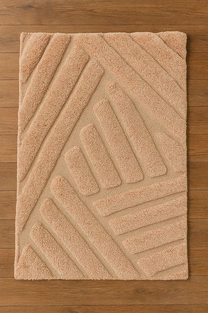Modern Hand-Knotted Wool Rug – Soft Beige Geometric Area Carpet