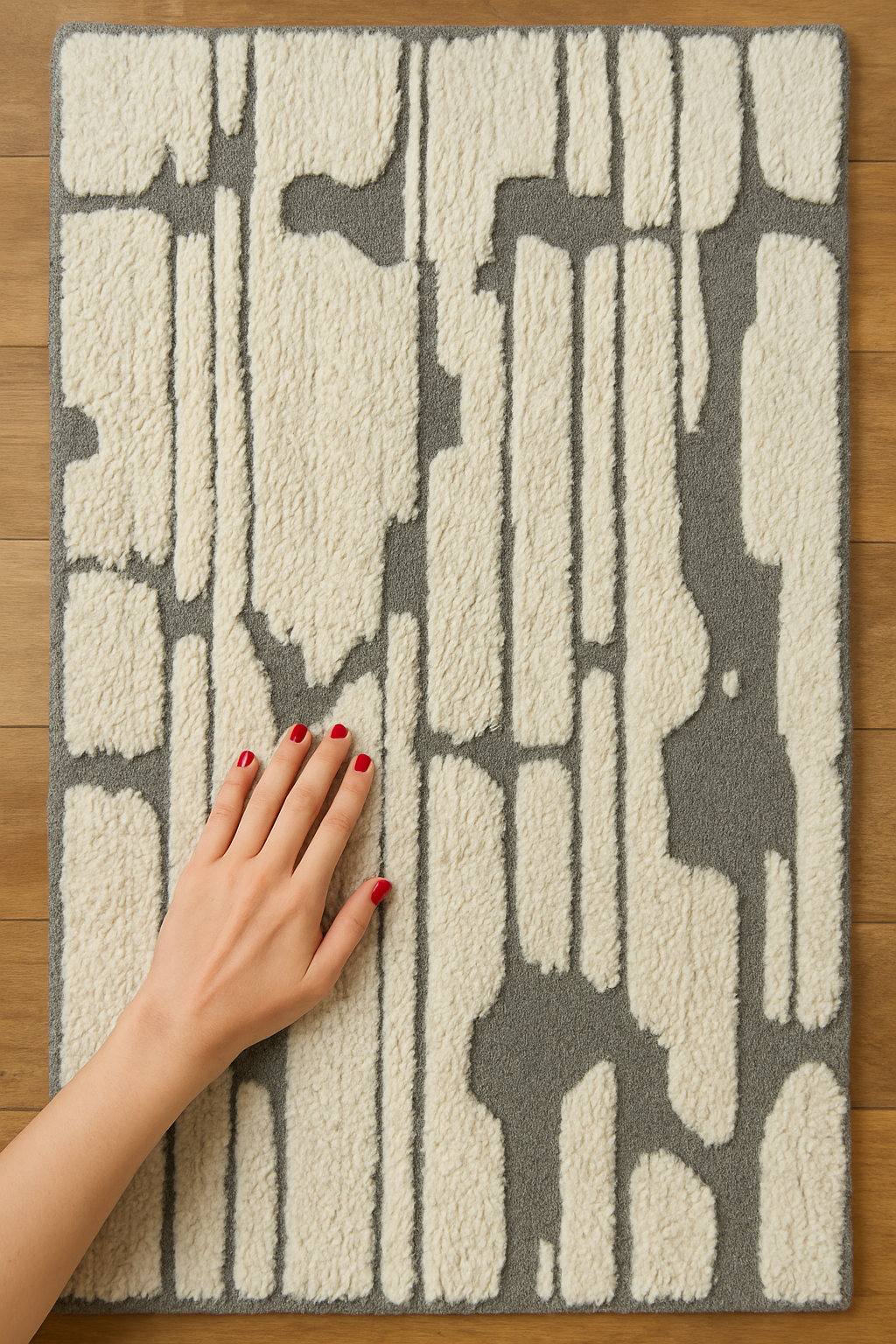 Modern Hand-Knotted Wool Rug – White & Gray Abstract Area Carpet