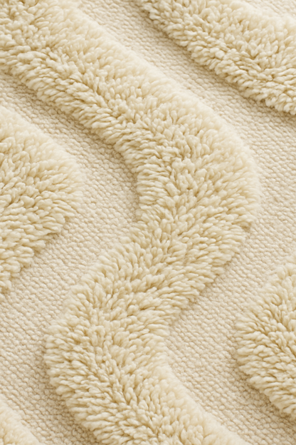 Hand-Knotted Wool Area Rug – Abstract Cream Modern Living Room Carpet