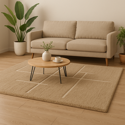 Modern Hand-Knotted Wool Rug – Beige Geometric Luxury Carpet