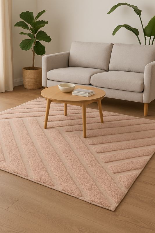 Modern Hand-Knotted Wool Rug – Soft Beige Geometric Area Carpet