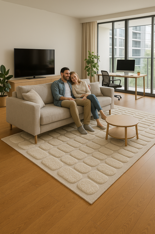 Hand-Knotted Wool Rug – Ivory Pebble Texture | Modern Area Carpet