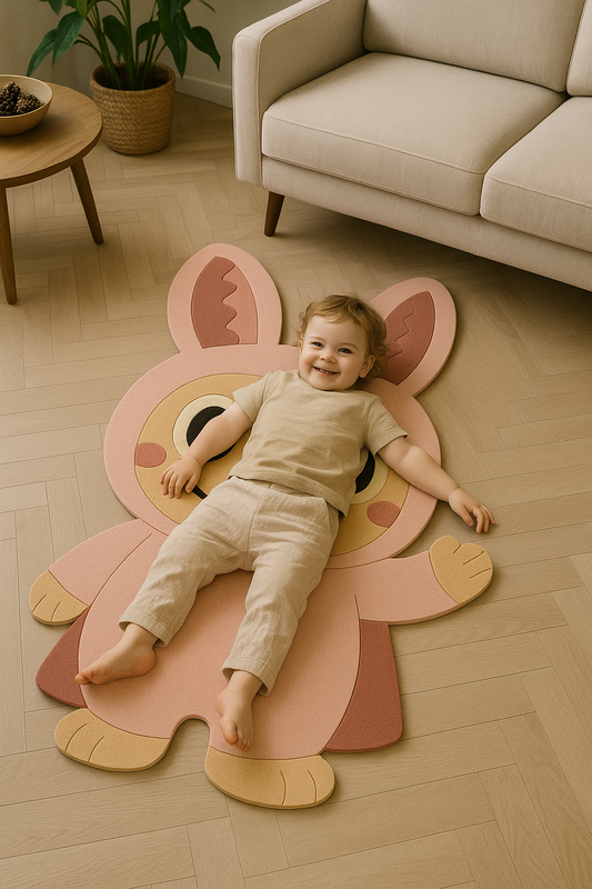 BUBU Bunny Hand-Tufted Pink Wool Rug for Kids & Nursery