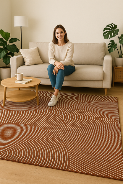 Hand-Tufted Brown & Beige Rug – Modern Concentric Circle Design