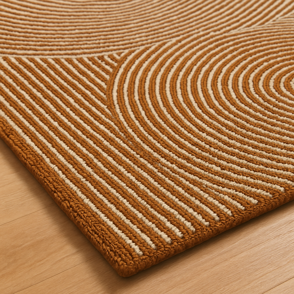 Hand-Tufted Brown & Beige Rug – Modern Concentric Circle Design