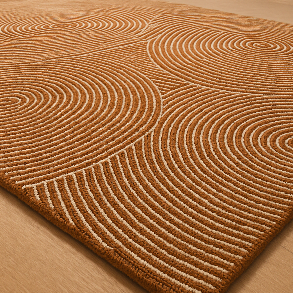 Hand-Tufted Brown & Beige Rug – Modern Concentric Circle Design