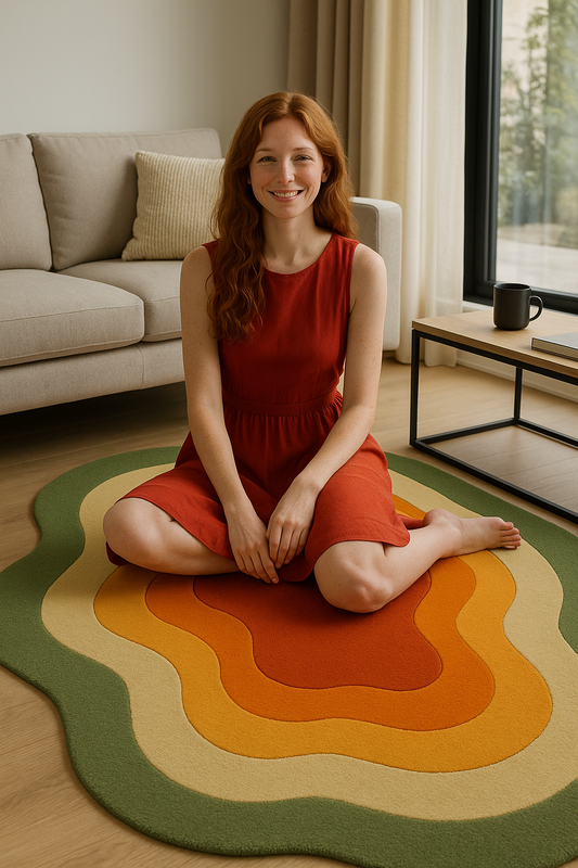 Modern Retro Hand-Tufted Wool Rug – Abstract Multicolor Area Rug